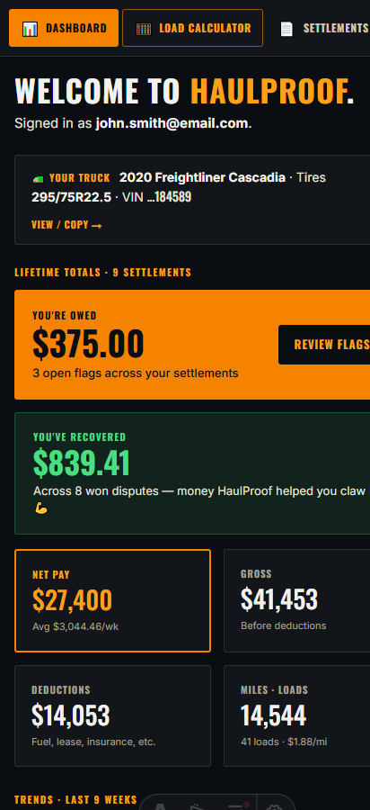 HaulProof on a phone